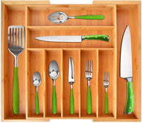 Bamboo Kitchen Drawer Organizer - Utensil Holder and Cutlery Tray with Grooved Drawer Dividers for Flatware and Kitchen Utensils - Eco Trade Company