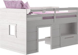 Low Loft Bed, Twin Bed Frame For Kids With 1 Drawer - Eco Trade Company