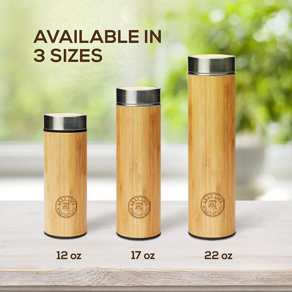 Bruntmor Vacuum Insulated Premium Bamboo Tumbler with Tea Infuser with Filter Leak Proof Lid