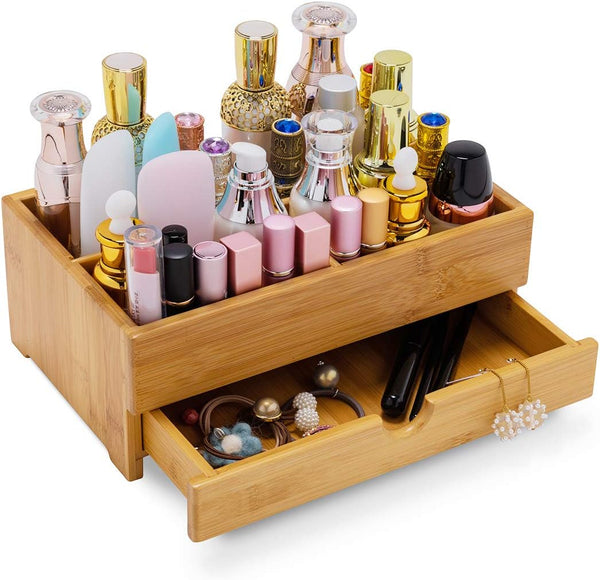 Bamboo Makeup Organizer - Cosmetic Skincare Storage Display Case