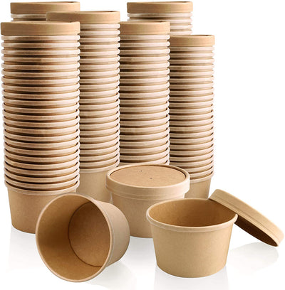 50 Pack, 12 oz Kraft Eco-friendly Compostable Paper Food Cup with Vented Lid, Hot or Cold Dish To Go Packaging, Ramen Soup Stews Salad Container - Eco Trade Company