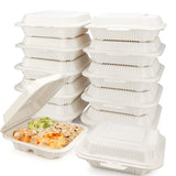 Eco Friendly to Go Containers - 8"x8",3-Compartment Non Soggy, Leak Proof, Disposable to Go Boxes Made from Cornstarch - Eco Trade Company