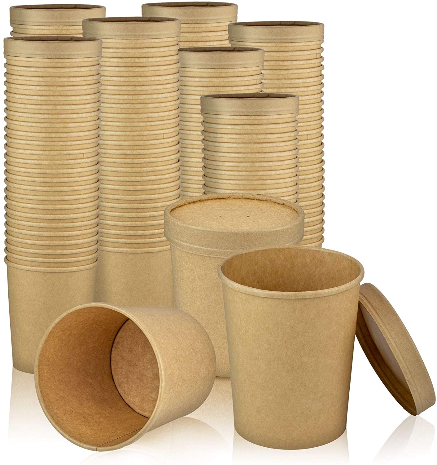 50 Pack, 12 oz Kraft Eco-friendly Compostable Paper Food Cup with Vented Lid, Hot or Cold Dish To Go Packaging, Ramen Soup Stews Salad Container - Eco Trade Company