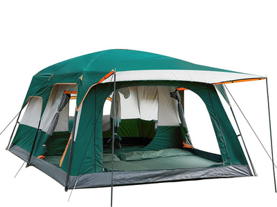 a big tent KTT Extra Large Tent 10-12 Person(B),Family Cabin Tents,2 Rooms,3 Doors and 3 Windows with Mesh,Straight Wall,Waterproof,Double Layer,Big Tent for