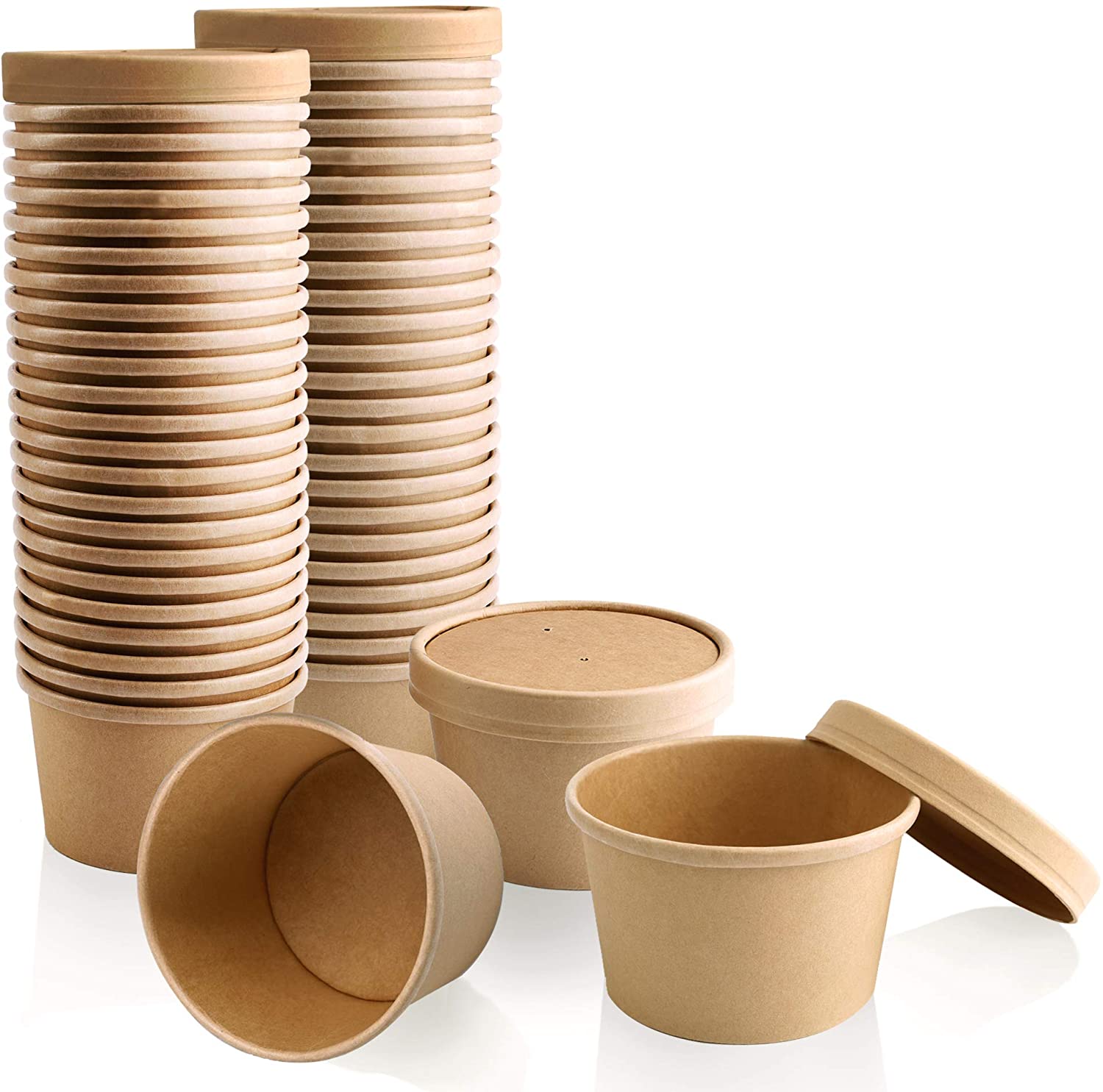 50 Pack, 12 oz Kraft Eco-friendly Compostable Paper Food Cup with Vented Lid, Hot or Cold Dish To Go Packaging, Ramen Soup Stews Salad Container - Eco Trade Company