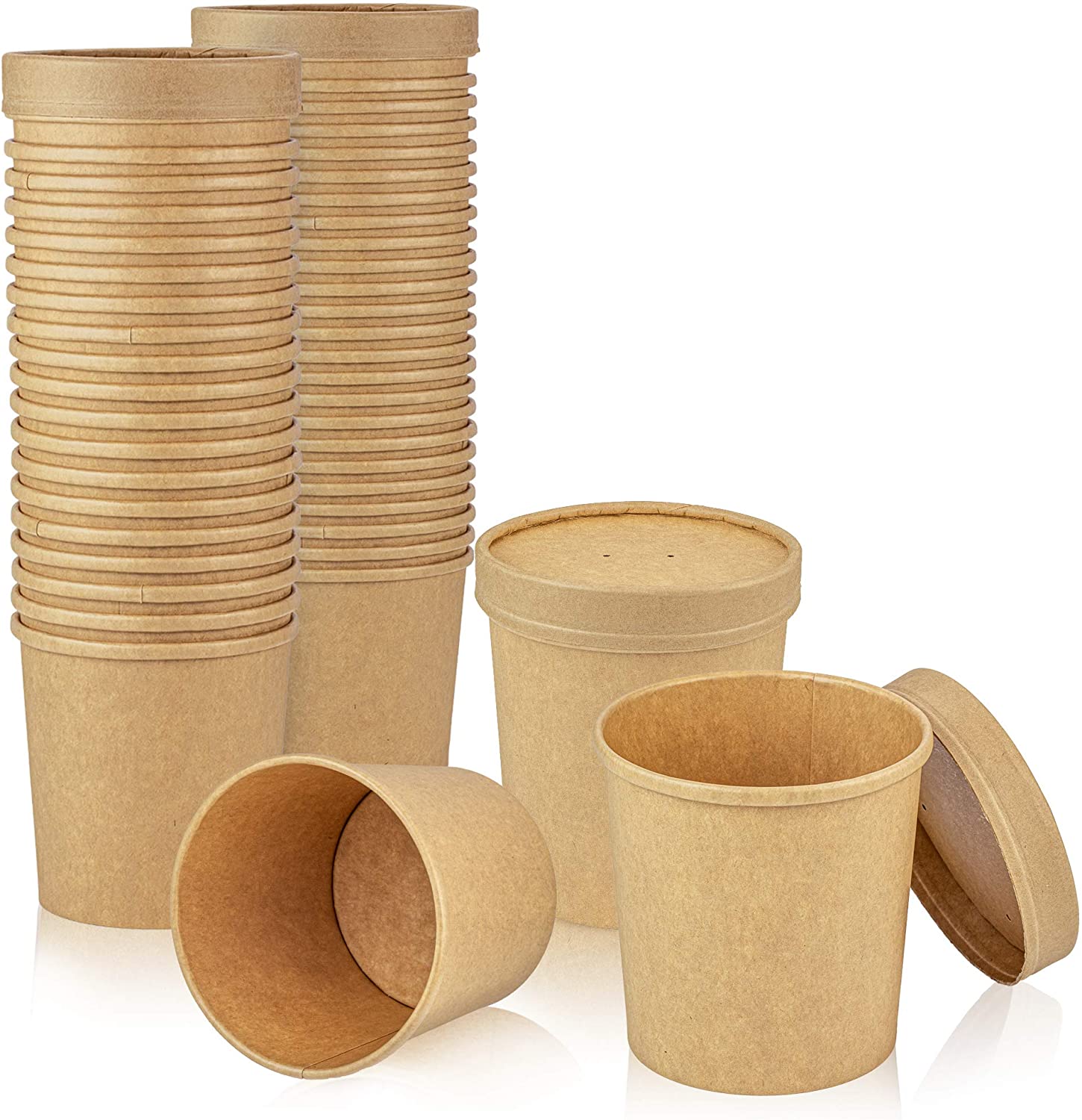 50 Pack, 12 oz Kraft Eco-friendly Compostable Paper Food Cup with Vented Lid, Hot or Cold Dish To Go Packaging, Ramen Soup Stews Salad Container - Eco Trade Company