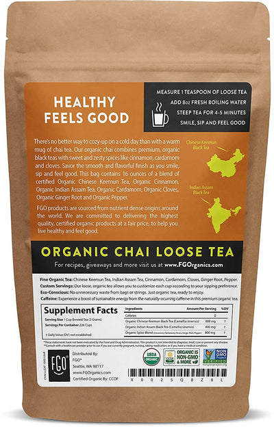 Organic Chai Loose Leaf Tea, Blended in USA, Resealable Kraft Bag - Eco Trade Company