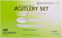 Biodegradable Cutlery - Box of 400 (200 Forks + 130 Spoons + 70 Knives) - Plant a Tree With Each Item Purchased! - Eco Trade Company