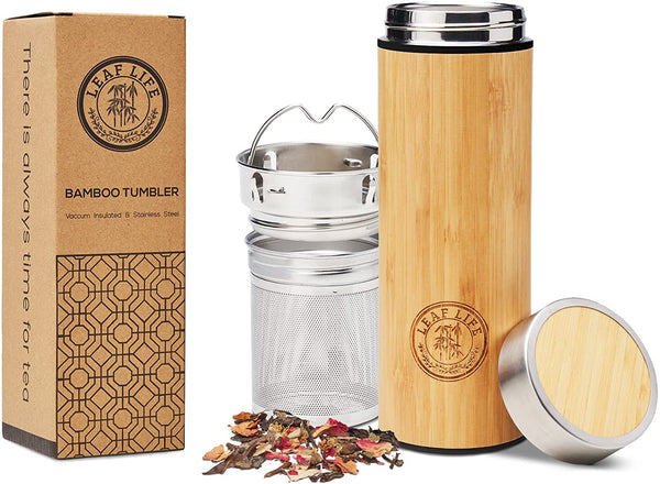 Bamboo Thermos Tea Infuser, Strainer, Tea Tumbler with 2