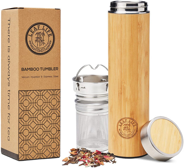 LeafLife Premium Bamboo Thermos with Tea Infusers for Loose Tea 17oz - Hot  & Cold for 12 Hrs - Uniqu…See more LeafLife Premium Bamboo Thermos with Tea