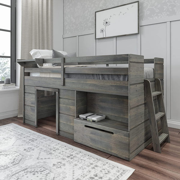 Low Loft Bed Twin Bed Frame For Kids With 1 Drawer Eco Trade Company