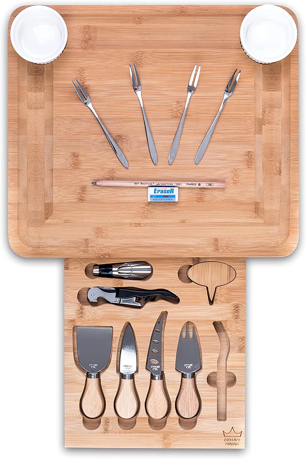 16-piece Cheese Charcuterie Board and Knife Cutlery Set - Organic Bamboo Cutting and Serving Tray - Eco Trade Company