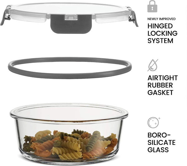 Glass Food Storage Containers with Lids - Hinged Locking Lids - 100% Leak Proof Glass Meal-Prep Containers Great for Lunch