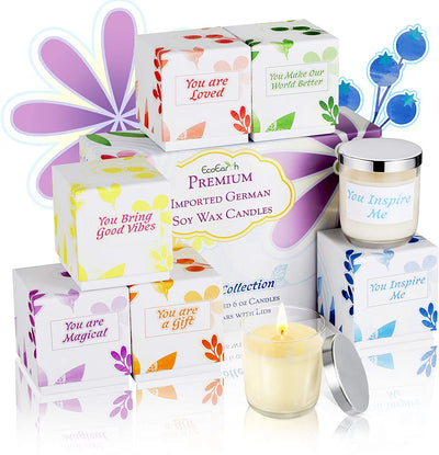 EcoEarth Deluxe Gift Candle Set, 6 oz 6 Pack Eco-Friendly Jar, Natural German Soy Wax Candles Scented w/ US Essential Oils for Stress Relief - Eco Trade Company