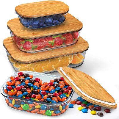 Set of 4 Rectangular Glass Food Storage Containers (12 oz + 20 oz + 35 oz +50 oz) with Eco-Friendly Bamboo Lids - Eco Trade Company