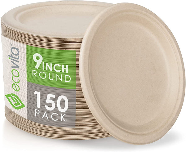 Biodegradable Plates - 100 pc. Disposable White Compostable Plates