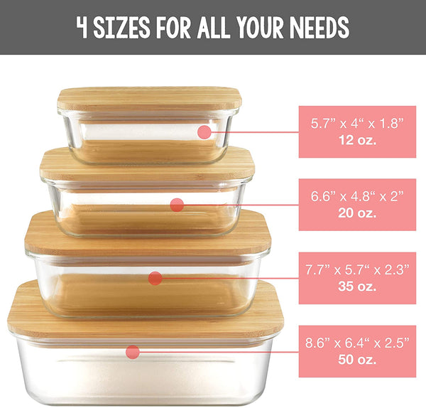 Glass Food Storage Containers Bamboo Lids Eco-friendly 
