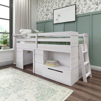 Low Loft Bed, Twin Bed Frame For Kids With 1 Drawer - Eco Trade Company