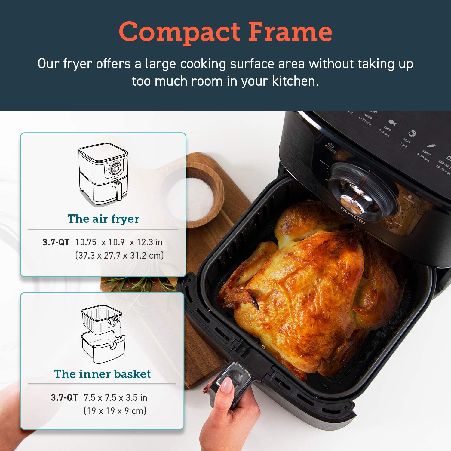Air Fryer Large Hot Electric Oven Oilless Cooker Deluxe Temperature Knob Control, Nonstick, ETL Listed Basket, 3.7 QT-Mechanical - Eco Trade Company