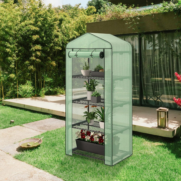 4 Tier Mini Greenhouse Indoor Outdoor with PE Cover and Roll Up Zipper Door Portable Greenhouse Tent Grow Seeds Seedlings 27x19x63 Inch Eco Trade Company