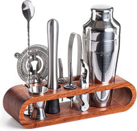Bartender Kit: 10-Piece Bar Set Cocktail Shaker Set with Stylish Wooden Stand - Eco Trade Company