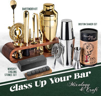 Bartender Kit: 10-Piece Bar Set Cocktail Shaker Set with Stylish Wooden Stand - Eco Trade Company