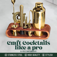 Bartender Kit: 10-Piece Bar Set Cocktail Shaker Set with Stylish Wooden Stand - Eco Trade Company