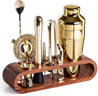 Bartender Kit: 10-Piece Bar Set Cocktail Shaker Set with Stylish Wooden Stand - Eco Trade Company
