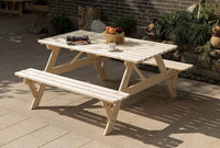 Natural Outdoor Wooden Patio Deck 6-Person Picnic Table, for Backyard, Garden - Eco Trade Company