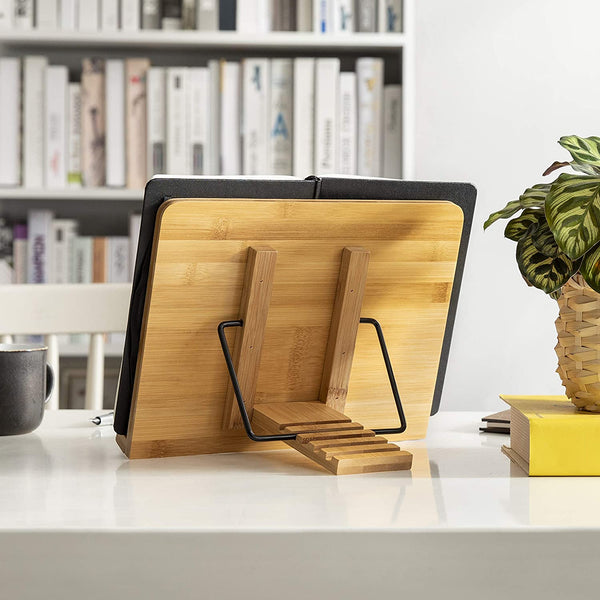 Bamboo Book Stand, Adjustable Book Holder Tray