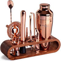 Bartender Kit: 10-Piece Bar Set Cocktail Shaker Set with Stylish Wooden Stand - Eco Trade Company