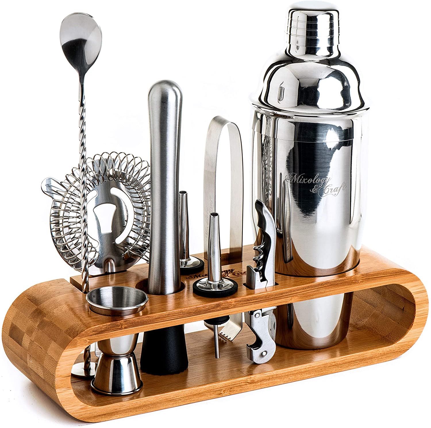 Bartender Kit: 10-Piece Bar Set Cocktail Shaker Set with Stylish Wooden  Stand