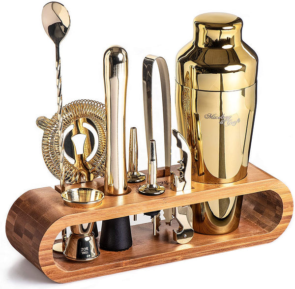 Bartender Kit: 10-Piece Bar Set Cocktail Shaker Set with Stylish Wooden  Stand