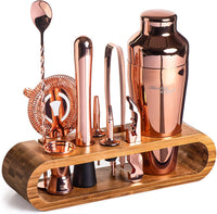 Bartender Kit: 10-Piece Bar Set Cocktail Shaker Set with Stylish Wooden Stand - Eco Trade Company