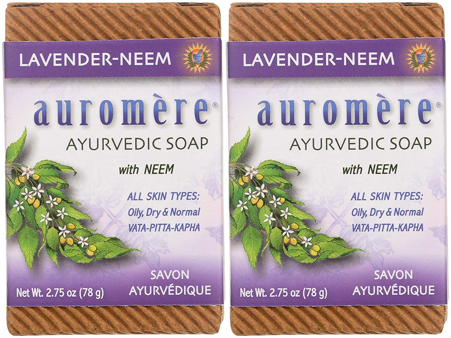 Ayurvedic Bar Soap Lavender-Neem - All Natural Handmade and Eco-friendly Bar Soap for Sensitive Skin - 2.75 oz (2 Pack) - Eco Trade Company