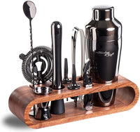 Bartender Kit: 10-Piece Bar Set Cocktail Shaker Set with Stylish Wooden Stand - Eco Trade Company