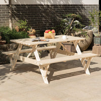 Natural Outdoor Wooden Patio Deck 6-Person Picnic Table, for Backyard, Garden - Eco Trade Company