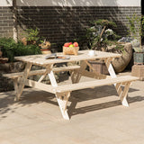 Natural Outdoor Wooden Patio Deck 6-Person Picnic Table, for Backyard, Garden - Eco Trade Company