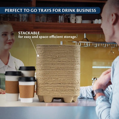 Drink Carrier Tray - Pulp Fiber Compostable Stackable Ecofriendly - Eco Trade Company