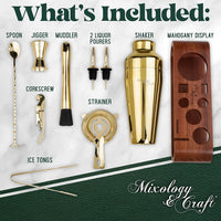 Bartender Kit: 10-Piece Bar Set Cocktail Shaker Set with Stylish Wooden Stand - Eco Trade Company