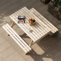 Natural Outdoor Wooden Patio Deck 6-Person Picnic Table, for Backyard, Garden - Eco Trade Company