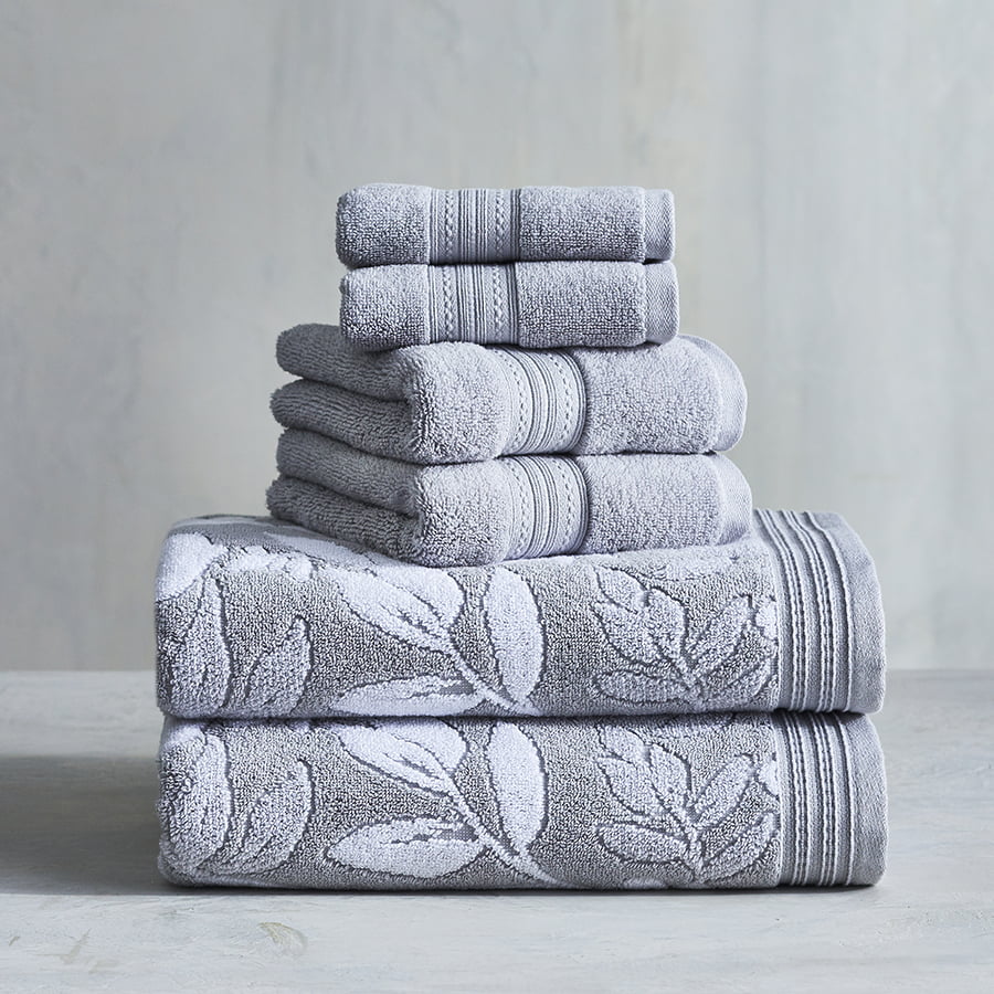 Better Homes & Gardens Signature Soft Floral 6 Piece Towel Set, Soft Silver, Size: 6-Piece Bath Set