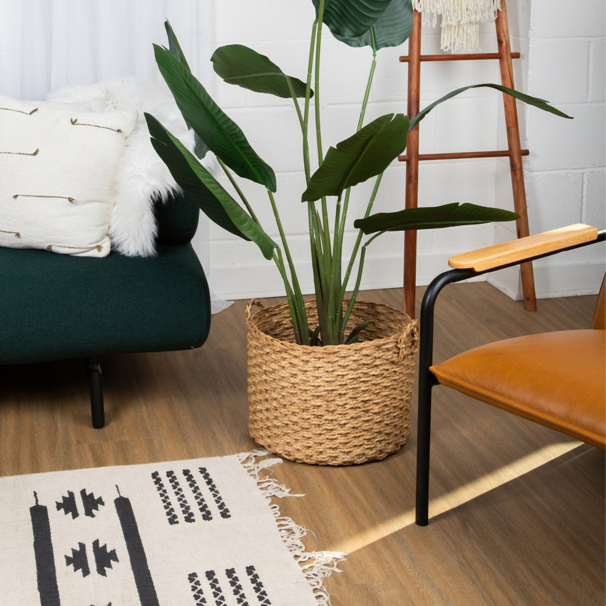 Round Wicker Blanket Storage Basket With Handles Woven EcoFriendly