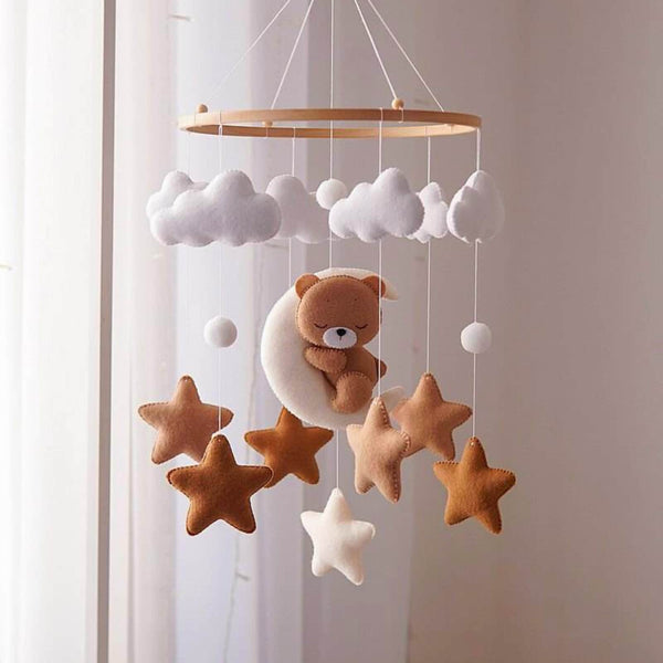 Baby Mobile With Sleeping Bear, Moon, Stars and Clouds, Handmade